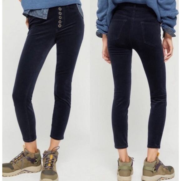 PILCRO Sz 32 ANTHROPOLOGIE Navy Blue High Rise Skinny Corduroy Pants Button Fly - Picture 1 of 7